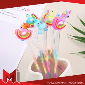 MallMainan-A44 Pulpen Gel 0.5mm Karakter Angsa Tinta Rainbow Pena Pelangi Lucu / Alat Tulis Sekolah Drawing Pen Warna Warni Import