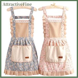 AttractiveFine Bông vải hoa cho phụ nữ nhà bếp oilproof tạp dề với túi và có thể điều chỉnh vành đai thắt lưng không thấm nước không tay BIB tạp dề