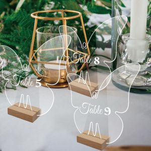 YAZHE โปร่งใสโปร่งใส ทำจากไม้ กลม/ผีเสื้อ/หกเหลี่ยม ถอดออกได้ สำหรับการตกแต่งงานแต่งงาน พร้อมฐานรอง ป้ายหมายเลขโต๊ะ กรอบแสดงเมนู แผ่นหมายเลขโต๊ะ ที่ตั้งแสดงการ์ด