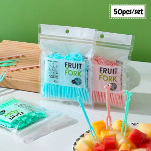 50Pcs/pack Plastic Mini Fork Afternoon Tea Fork Disposable Tableware Fruit Fork