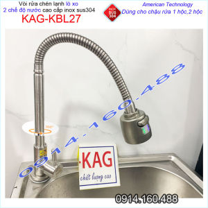Vòi bếp lạnh KAG-KBL27 cần lò xo cong xoay 180 độ màu Inox 304 vòi chậu chén bát cao cấp Sanda không gỉ séc xả nước mạnh chất lượng tốt sử dụng siêu bền