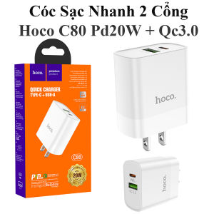 Củ Sạc Nhanh Hoco C80 Pd 20W + Qc3.0 2 Cổng Usb-A Và Type-C