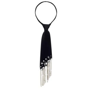 FIRST Korean Style Pearls Tie Black Tassels Decoration Shirt Tie Temperament Choker Hand-beaded Long Necktie Women