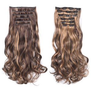 16 Card Black Mixed Blonde Long Hair Clip In Soft Synthetic Wigs For Women