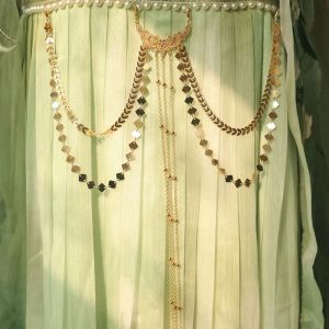THANKSKY Hợp kim Dây đeo eo bụng Cổ điển Có thể tháo rời Dây đeo hông Hanfu Truyền thống Vàng Dây chuyền eo tua rua dài Quà Tặng