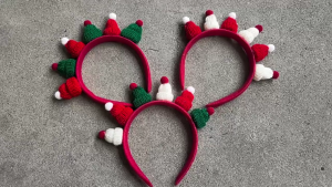 ที่คาดผมแบบหมวกซานตาคลอสสำหรับเทศกาลคริสต์มาสที่คาดผมแบบคาดหัวสำหรับอุปกรณ์ตกแต่งเทศกาลถักโครเชต์ประดับศีรษะตามฤดูกาลอุปกรณ์วันหยุด