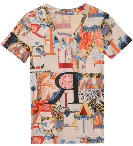 REHIN Womens T-shirt summer new fashion unique prints V-neck cotton short-sleeved T-shirts All-match bottoming shirt chic tops