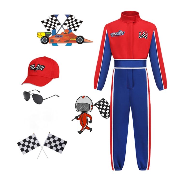 Race Car Driver Costume for Kids Boy Red Blue Racer Uniform | Lazada.co.th