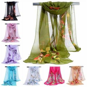 **【COD+IN STOCK】Fashion Women's Butterfly Flower Print Long Chiffon Scarf Soft Wrap Lady Shawl Silk**