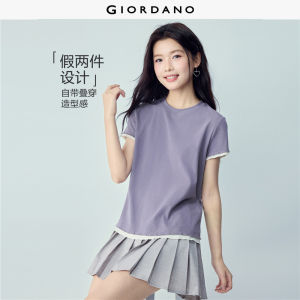Giordano Women Fake two-piece lettuce edge short sleeve tee Free Shipping 05326412