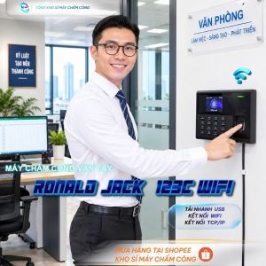 Máy chấm công vân tay wifi Ronald jack 123C WIFI / Tính năng chấm công vân tay thẻ từ có Pin lưu giờ 5h Phần mềm quản lý tặng kèm Hỗ trợ cài đặt và hướng dẫn Bảo hành 1 năm
