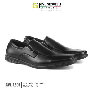 Sepatu Pantofel Pria Hitam Bahan Kulit Albania Super Sepatu Formal Kerja Kantor K-Gvl Geovelli 1901