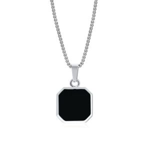Kalung Titanium Persegi Geometris Pria Wanita Liontin Kotak Enamel Keren Anti Luntur