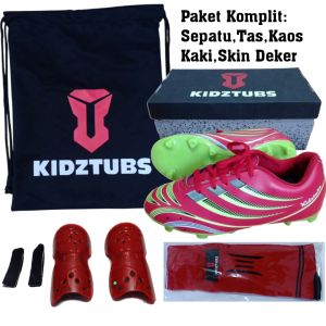 KIDZTUBS Sepatu Bola Anak Paket Komplit Sepatu Bola Tas Skin Deker Kaos Kaki Usia 6-10 Tahun Size 28 29 30 31 32 33 34 35 36 37 KDZ1653122324