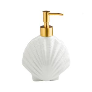 Artistic Earthenware Liquid Soap Bottle Highlighting Cowrie Relief Plan Smooth Varnished Face Strong Spring Fan Bathroom Planner