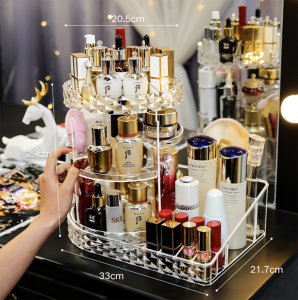 Rak Kosmetik Acrylic Putar 360 Derajat Rak Display Transparan Rak Laci Tempat Makeup Organizer Tebal