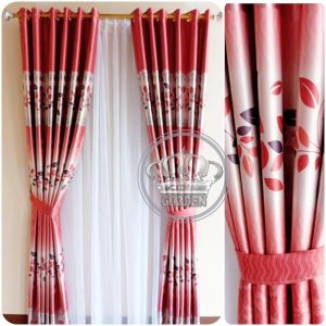 Gorden jendela pintu minimalis bahan blackout Ukuran jumbo 9 gelombang model smokring motif tulif hijau biru ungu abu merah Panjang 230 cm plus tali pengikat