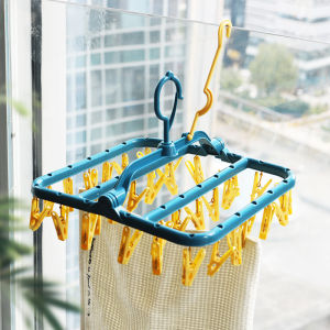 JustLiving Giá Treo Quần Áo 32 Kẹp Móc Treo Khăn Giặt Gấp Gọn Bằng Nhựa Giá Phơi Đồ Đa Năng Giá Treo Ngoài Cửa Ban Công Cửa Sổ Hàng Rào