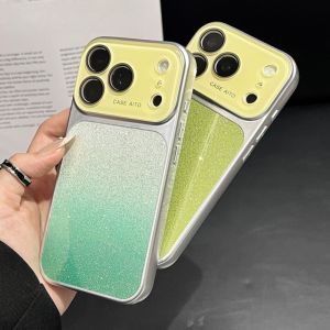 Cool Summer Crystal Large Window Phone Case For iPhone 17 16 15 14 13 Pro Max Luxury Gradient Glitter Cover With Lens Protector