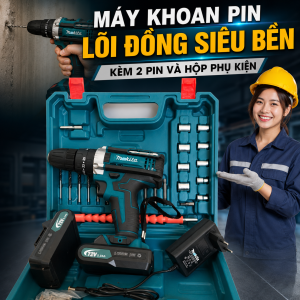 Máy Khoan Pin Cầm Tay Công Suất Mạnh Lõi Đồng Cao Cấp Kèm 2 Pin Và Nhiều Phụ Kiện Tiện Lợi