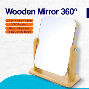VSPH Wooden Mirror 360 Degree Portable Adjustable Table Desk Mirror Bathroom Living Room Shave Makeup Mirror