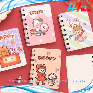Notebook Ring Motif Kartun Buku Catatan Memo Spiral  Buku Tulis Mini Binder Karakter Murah