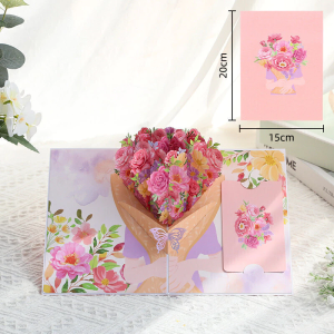 Handmade 3D Pop Up Flower Card for Mothers Day Graduation Birthday Anniversary Unique Paper Art Bouquet Gift for Her Him Mom Dad