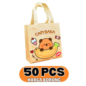Quivlox Paper Bag Capybara Cartoon Gift Bag Kraft Paper Reusable Party Favour Bag Rumah Tangga Shopping Packaging