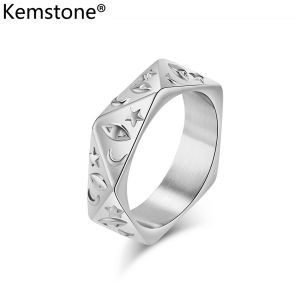 Kemstone Stainless Steel Moon Star Zircon Mens Rings Black Silver Gold Plated Ring Jewelry