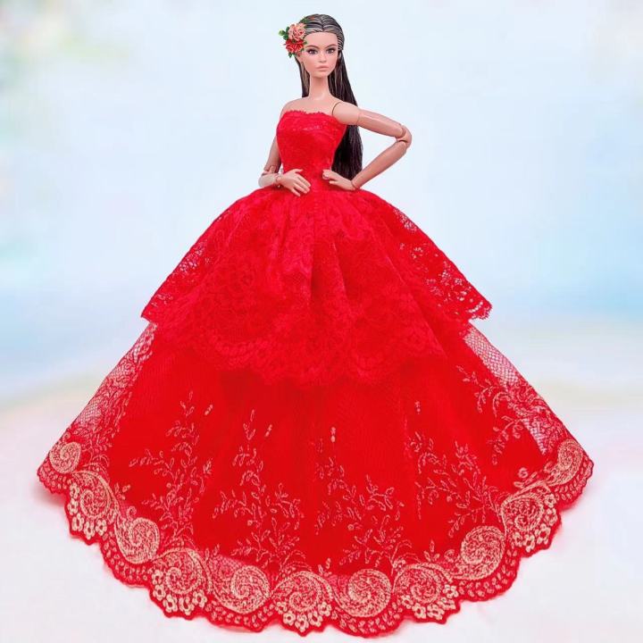 Dark Red Fashion Doll Dress Wedding Dresses For Barbie Doll Outfits Evening  Party Gown Long Dress Clothes 1:6 Toys For Children - Dolls Accessories -  AliExpress