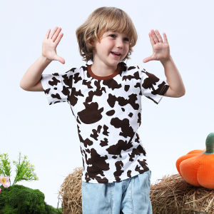 T Shirt for Kids Boy Halloween Costume Baby Preschool Wear Toddler Skeleton Glow in the Dark Short Sleeves Tees Birthday Photography Clothes Animal Spot Theme Party Pajamas Pumpkin Tees