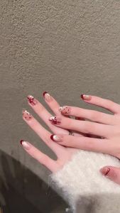 New Years Day Handmade Wearable Nail Art Red High-End Elegant Bow Cat Eye French Polka Dot Nail Stickers