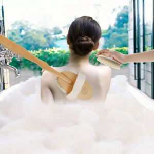 [HCM]Bàn Chải Khô Cọ Tắm EVESO Cán Gỗ Dài Dụng Cụ Chà Lông Tắm Lưng Toàn Thân Mát Xa Spa Thoải Mái Loại I
