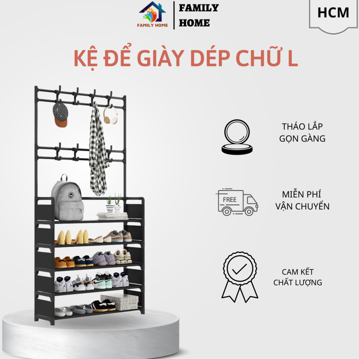 Kệ Để Giày Dép Chữ L 4 Tầng, 5 Tầng Thông Minh Có Móc Treo Quần Áo Và ...