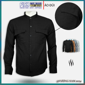 Áo sơ mi nam chất vải ĐŨI cổ tàu tay dài 2 TÚI form rộng VNO122