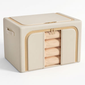 Premium Foldable Storage Bins with Clear Window & Steel Frame Stackable Clothes Organizer Bags with Dual Zippers Label Holder & Reinforced Handles for Blankets Closet Organization