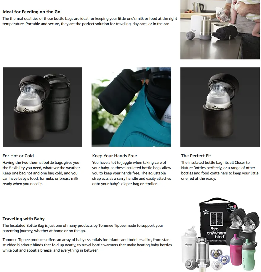 Tommee Tippee Closer To Nature Insulated Travel Baby Bottle Bag Cooler  (Fit 5oz-9oz Bottle)