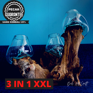 AKUARIUM IKAN CUPANG TINGKAT 3 ( TIGA ) SIZE XXL (18CM) / KACA TIUP DAN AKAR BALI / AQUASCAPE / AQUARIUM 3 IN 1 UNIK GLASSWOOD /BETA FISH / AQUARIUM ETNIC WOODEN CRAFT / MINI / IKAN HIAS / VASES / POT TANAMAN HIAS / BALI ART