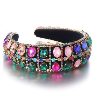 Elegant Baroque Crystal Bead Velvet Headband for Women Girls - Padded Thick Hair Accessories for Daily Wear Parties Weddings