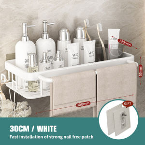 Konco Wall Mounted sink Storage Rack with Towel Rack Sponge Drain Racks Alumimum Rag Adhesive Bathroom Soap Holder drainer