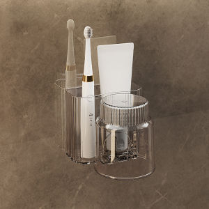 Wall-mount Clear Toothbrush Holder Tooth Cap Toothpaste Toothbrush Rack Bathroom Organizer Mouthwash Cup Wall Mounted