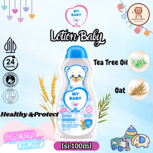 MY BABY Lotion Care & Protect 100 mL Losion Bayi untuk Kulit Halus Lembut Ektrak Oat & Tea tree Oil