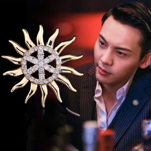 1Pc New Korean Fashion Metal Sunflower Shaped Rhinestone Brooch Mens Suit Jacket Trendy Brooches Accessories Travel Souvenirs