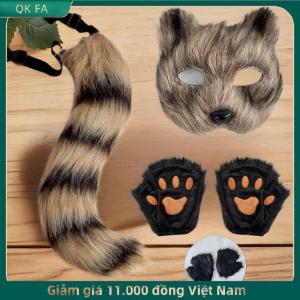 QK FA ✨ 1 3pcs Fox Tail Ears dễ thương Paw găng tay sang trọng thiết lập cosplay hoạt hình triển lãm Halloween Đảng đạo cụ