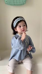 Girls Spring Embroidered Doll Shirt and Ribbed Bell-Bottom Pants Set Spring Korean Style Childrens Clothing 2026 Baby spring clothing
