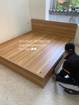 giường ngủ gỗ MDF giường phòng ngủ có ngăn kéo giường có hộc