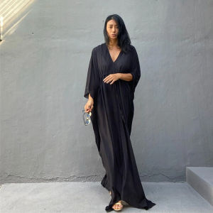 Dn1039 Đầm maxi quá khổ trộn màu dây rút đồ bơi Bộ Đồ Tắm bãi biển áo dài kaftan v-cổ Bikini che lên 2024