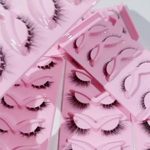 KIKIFA 5 Pair L Curl False Eyelashes 3D Oblique Cat Eye Fake Lashes Fluffy Wispy Eye Tail Lengthening Full Strip Faux Mink Lashes Cosplay
