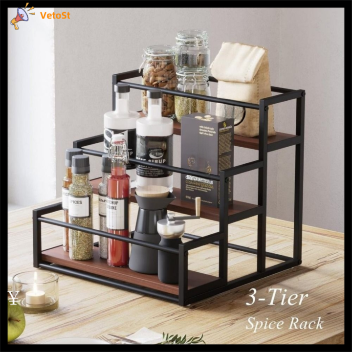 VETOST Black Coffee Syrup Rack 3 Tier Space-saving Wine Storage Stand ...