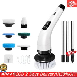 Portable Electric Spin Brush with Extendable Handle and 2 Speed Settings for Home and Bathroom Deep Cleaning